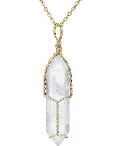 Full Wire Wrapped Energy Healing Crystal Gemstone Pendant Necklace 18" Stainless Steel Chain Natural Clear White Quartz $7.97...