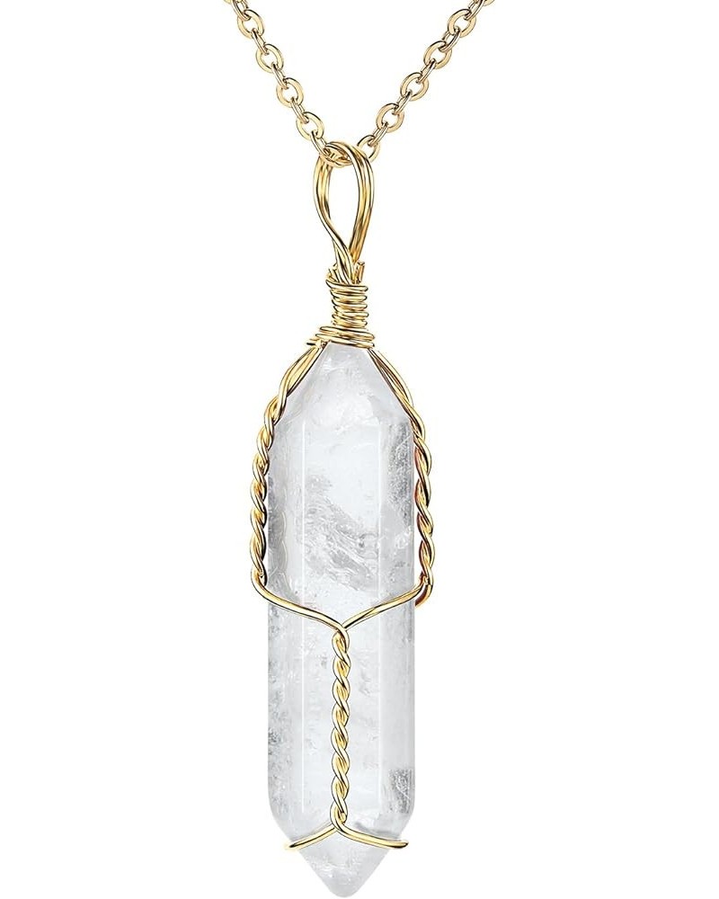 Full Wire Wrapped Energy Healing Crystal Gemstone Pendant Necklace 18" Stainless Steel Chain Natural Clear White Quartz $7.97...