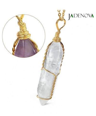 Full Wire Wrapped Energy Healing Crystal Gemstone Pendant Necklace 18" Stainless Steel Chain Natural Clear White Quartz $7.97...