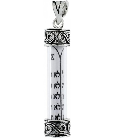 Sterling Silver Mezuzah Necklace The Ten Commandments S Scroll Pattern in Glass Case 1 5/16 inch with 1mm Box Chain 16-30 inc...