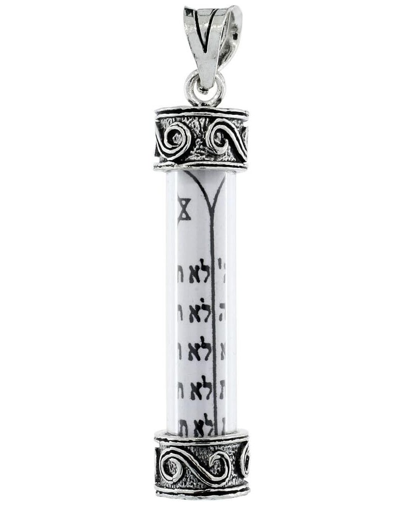 Sterling Silver Mezuzah Necklace The Ten Commandments S Scroll Pattern in Glass Case 1 5/16 inch with 1mm Box Chain 16-30 inc...