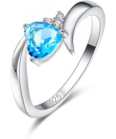 Vintage 925 Sterling Silver Plated Halo CZ Double Heart Created Blue&White Topaz Love Wedding Promise Ring Light Blue US8 $3....