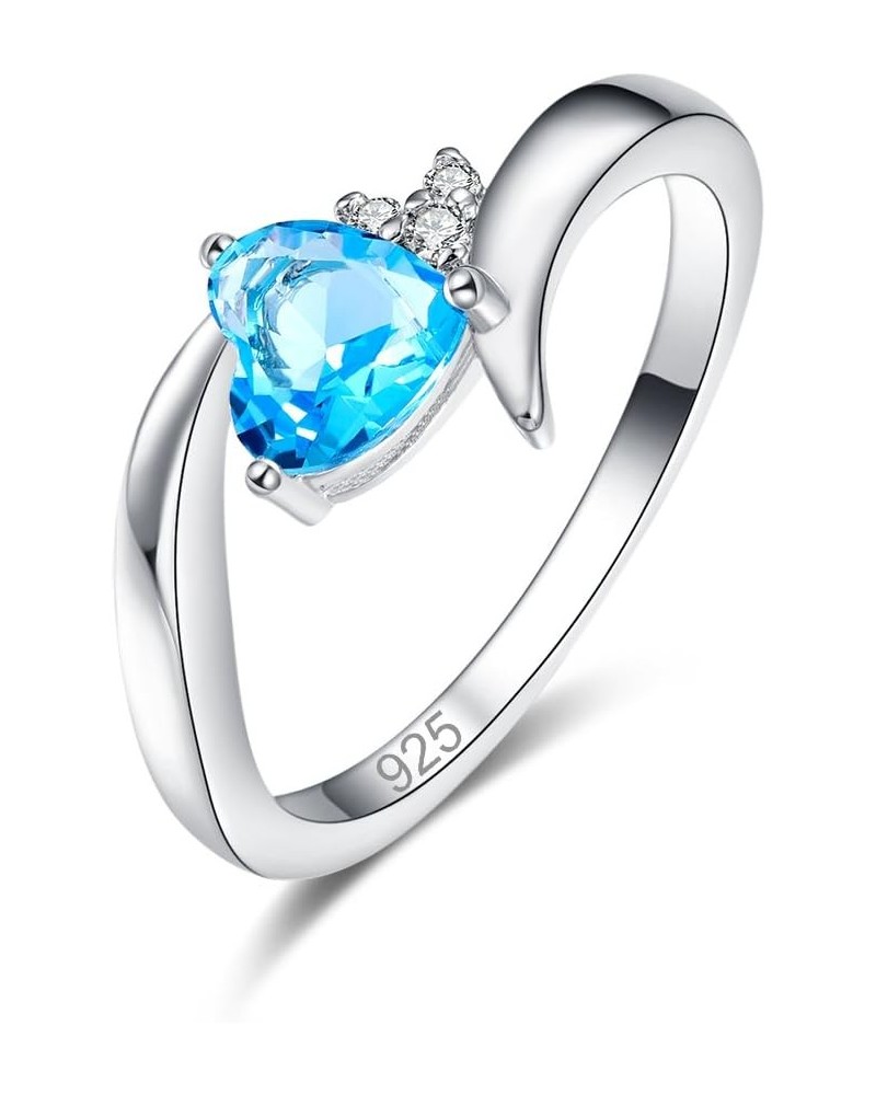 Vintage 925 Sterling Silver Plated Halo CZ Double Heart Created Blue&White Topaz Love Wedding Promise Ring Light Blue US8 $3....