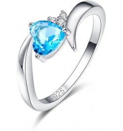 Vintage 925 Sterling Silver Plated Halo CZ Double Heart Created Blue&White Topaz Love Wedding Promise Ring Light Blue US8 $3....