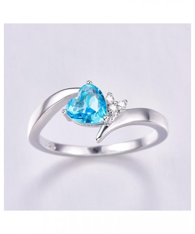 Vintage 925 Sterling Silver Plated Halo CZ Double Heart Created Blue&White Topaz Love Wedding Promise Ring Light Blue US8 $3....