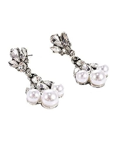 Vintage Silver Art Deco Crystal Pave-Encrusted Cluster Swing Leaf Drop Bridal Earrings for Wedding Pearl Drop $7.22 Earrings