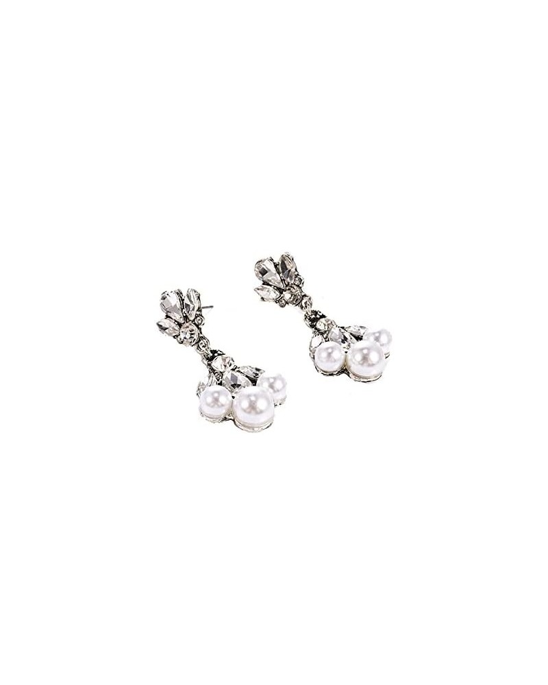 Vintage Silver Art Deco Crystal Pave-Encrusted Cluster Swing Leaf Drop Bridal Earrings for Wedding Pearl Drop $7.22 Earrings