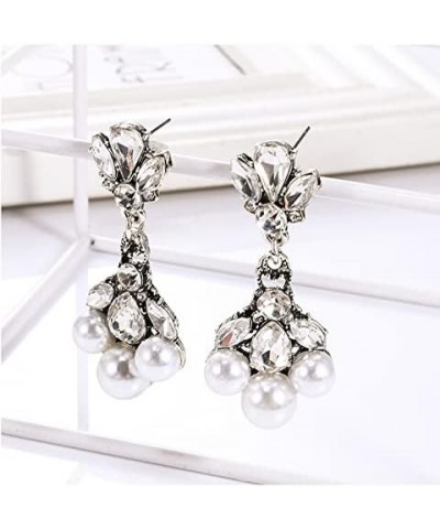 Vintage Silver Art Deco Crystal Pave-Encrusted Cluster Swing Leaf Drop Bridal Earrings for Wedding Pearl Drop $7.22 Earrings