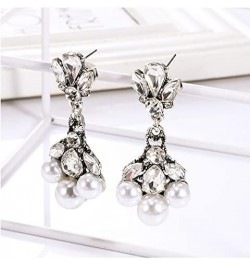 Vintage Silver Art Deco Crystal Pave-Encrusted Cluster Swing Leaf Drop Bridal Earrings for Wedding Pearl Drop $7.22 Earrings