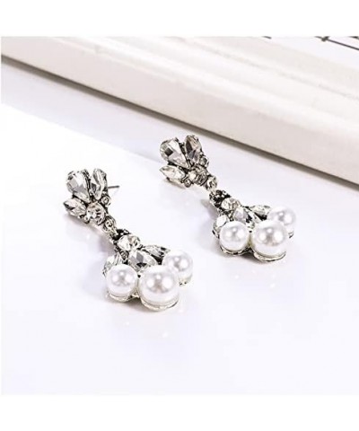 Vintage Silver Art Deco Crystal Pave-Encrusted Cluster Swing Leaf Drop Bridal Earrings for Wedding Pearl Drop $7.22 Earrings