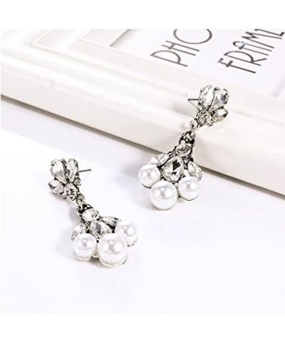 Vintage Silver Art Deco Crystal Pave-Encrusted Cluster Swing Leaf Drop Bridal Earrings for Wedding Pearl Drop $7.22 Earrings