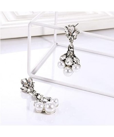 Vintage Silver Art Deco Crystal Pave-Encrusted Cluster Swing Leaf Drop Bridal Earrings for Wedding Pearl Drop $7.22 Earrings