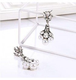 Vintage Silver Art Deco Crystal Pave-Encrusted Cluster Swing Leaf Drop Bridal Earrings for Wedding Pearl Drop $7.22 Earrings