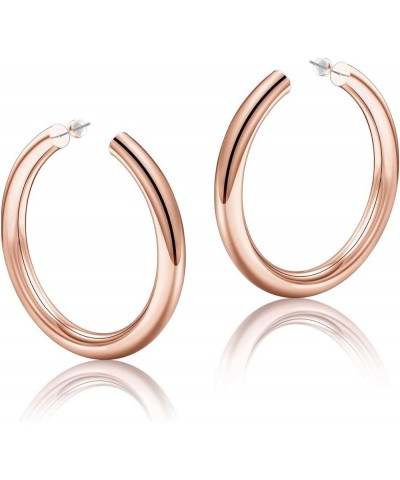 Hoop Earrings for Women - 14K Gold Plated Lightweight Chunky Open Hoops 316L Surgical Stainless Steel Post Thick Hoop Earring...