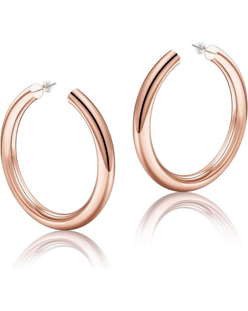 Hoop Earrings for Women - 14K Gold Plated Lightweight Chunky Open Hoops 316L Surgical Stainless Steel Post Thick Hoop Earring...