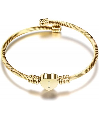 Women Girls Gold Plated Heart Initial A-Z Letter Cuff Bracelets Expandable Stainless Steel Birthday Jewelry I $5.94 Bracelets