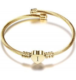 Women Girls Gold Plated Heart Initial A-Z Letter Cuff Bracelets Expandable Stainless Steel Birthday Jewelry I $5.94 Bracelets