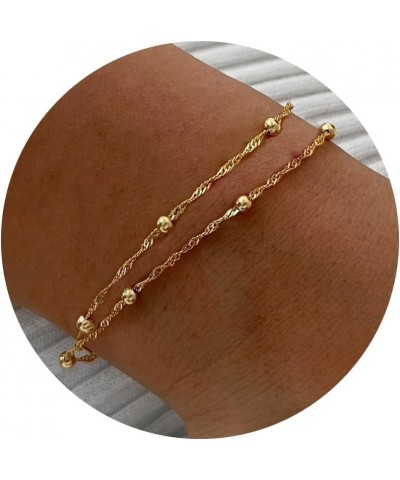 Gold Bracelet for Women - 14K Gold Plated Pearl Tennis Bead Twisted Sparkle CrissCross Bracelet Adjustable Link Chain Simple ...