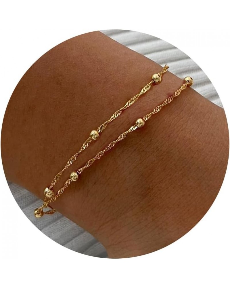 Gold Bracelet for Women - 14K Gold Plated Pearl Tennis Bead Twisted Sparkle CrissCross Bracelet Adjustable Link Chain Simple ...