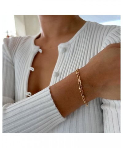 Gold Bracelet for Women - 14K Gold Plated Pearl Tennis Bead Twisted Sparkle CrissCross Bracelet Adjustable Link Chain Simple ...