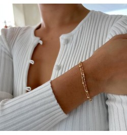 Gold Bracelet for Women - 14K Gold Plated Pearl Tennis Bead Twisted Sparkle CrissCross Bracelet Adjustable Link Chain Simple ...