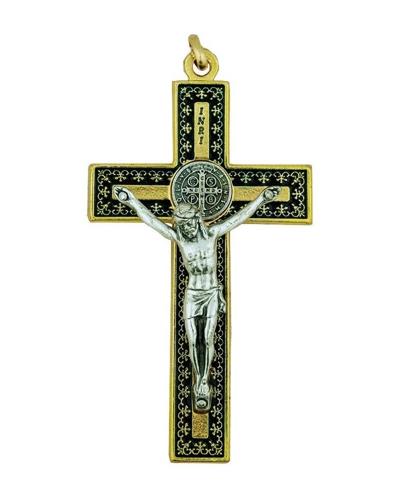 Unique St. Benedict Crucifix with Silver-Tone Base and Colored Enamel | Patron Saint of Students and Europe | Great Catholic ...