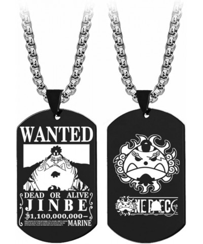 Anime One Piece Wanted Poster Pendant Necklace Titanium Steel Chain Manga Necklaces Dog Tag Jewelry Cosplay Fans Gift Jinbe $...