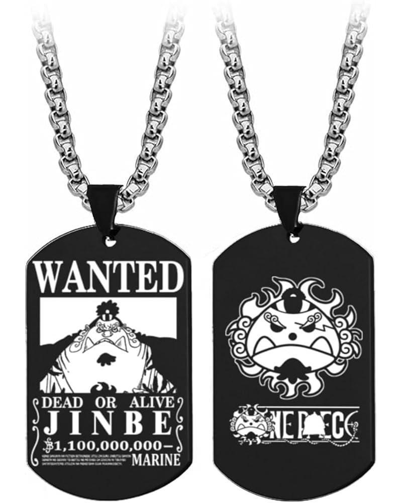 Anime One Piece Wanted Poster Pendant Necklace Titanium Steel Chain Manga Necklaces Dog Tag Jewelry Cosplay Fans Gift Jinbe $...