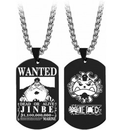 Anime One Piece Wanted Poster Pendant Necklace Titanium Steel Chain Manga Necklaces Dog Tag Jewelry Cosplay Fans Gift Jinbe $...