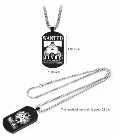 Anime One Piece Wanted Poster Pendant Necklace Titanium Steel Chain Manga Necklaces Dog Tag Jewelry Cosplay Fans Gift Jinbe $...