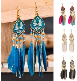 Earrings for Women Mom Boho Women Rhombus Beaded Feather Tassel Long Dangle Earrings Party Jewelry Statement Jewelry Red $3.3...