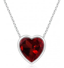 Natural Garnet Solitaire Heart Pendant Necklace for Women, Girls in 14K Solid Gold/Platinum | January Birthstone | Jewelry Gi...