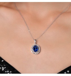 925 Sterling Silver Gemstone Birthstone Greek Key Pendant Necklace For Women | Oval 10X8MM | With 18 Inch Silver Chain Blue S...