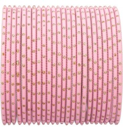 Indian Bangles Set Bollywood Plain Metal Bangle Bracelets Costume Jewelry for Women & Girls Flamingo Pink (Set of 24 Pcs) 2-6...