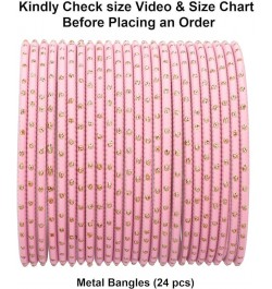 Indian Bangles Set Bollywood Plain Metal Bangle Bracelets Costume Jewelry for Women & Girls Flamingo Pink (Set of 24 Pcs) 2-6...