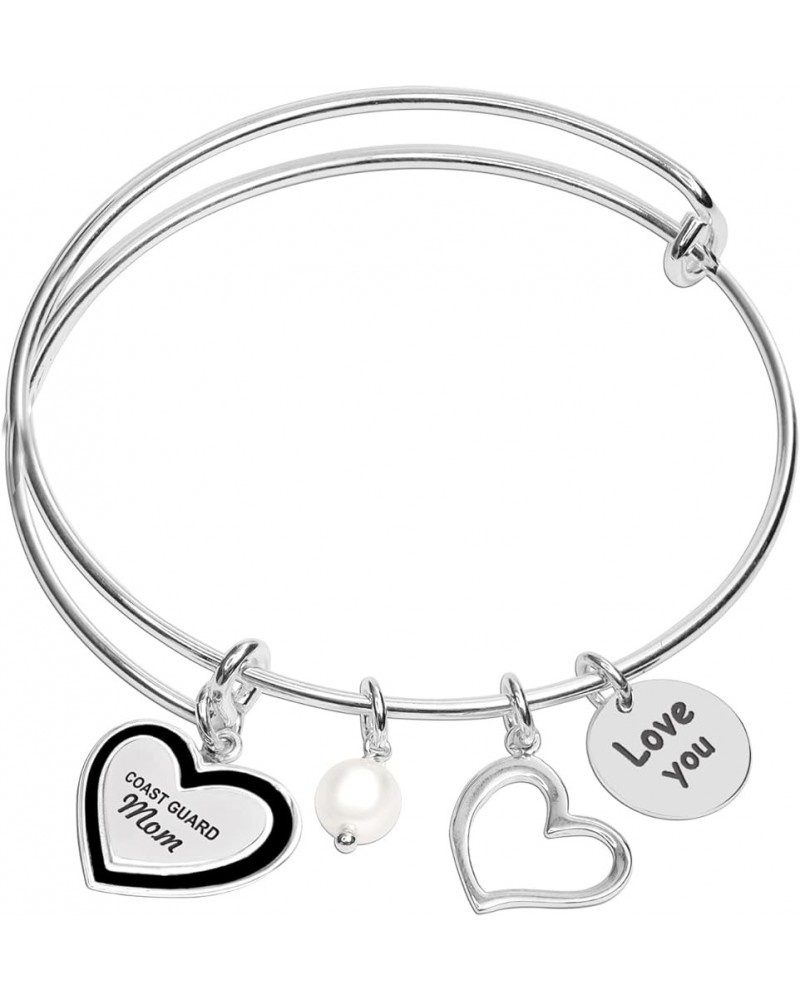 925 Sterling Silver Expandable Wire Multi-Charm Bangle Bracelet for Women Coast Guard Mom $16.28 Bracelets