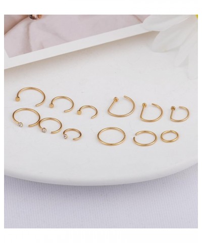 G23 Titanium Nose Rings Hoops for Sensitive Skin 20g Pure Titanium Hoop Nose Rings for Women Men D-Shaped 12Pcs Thin Nose Hoo...