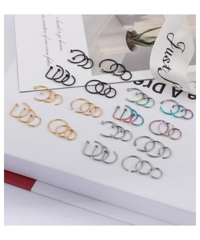 G23 Titanium Nose Rings Hoops for Sensitive Skin 20g Pure Titanium Hoop Nose Rings for Women Men D-Shaped 12Pcs Thin Nose Hoo...