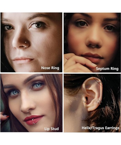 G23 Titanium Nose Rings Hoops for Sensitive Skin 20g Pure Titanium Hoop Nose Rings for Women Men D-Shaped 12Pcs Thin Nose Hoo...