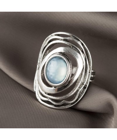 Vintage Oval Rainbow Moonstone Cocktail Ring 925 Sterling Silver Round Cut Natural Stone Rings for Women Victorian Handcrafte...