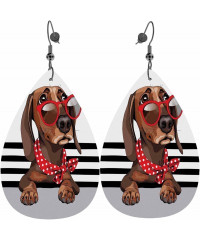 Leather Earrings for Women Teardrop Double-Sided Dangle Lightweight Girls Leaf Earrings Dachshund Dog $7.40 Earrings