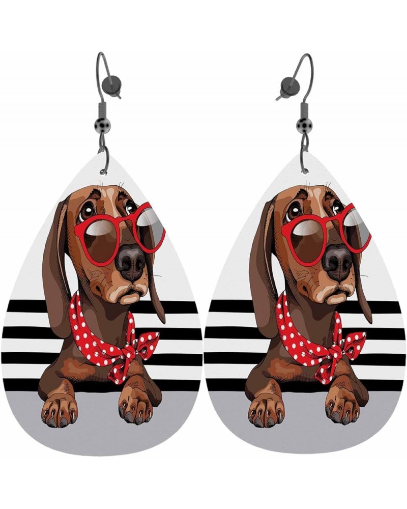 Leather Earrings for Women Teardrop Double-Sided Dangle Lightweight Girls Leaf Earrings Dachshund Dog $7.40 Earrings