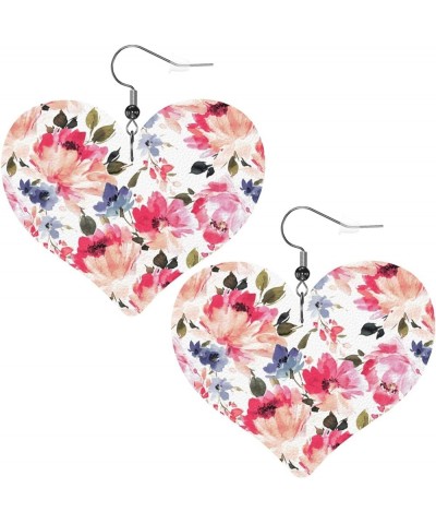 Dominica Flag Faux Leather Earrings For Women Girls Lightweight Heart Dangle Earrings Gift Watercolor Flowers $6.71 Earrings