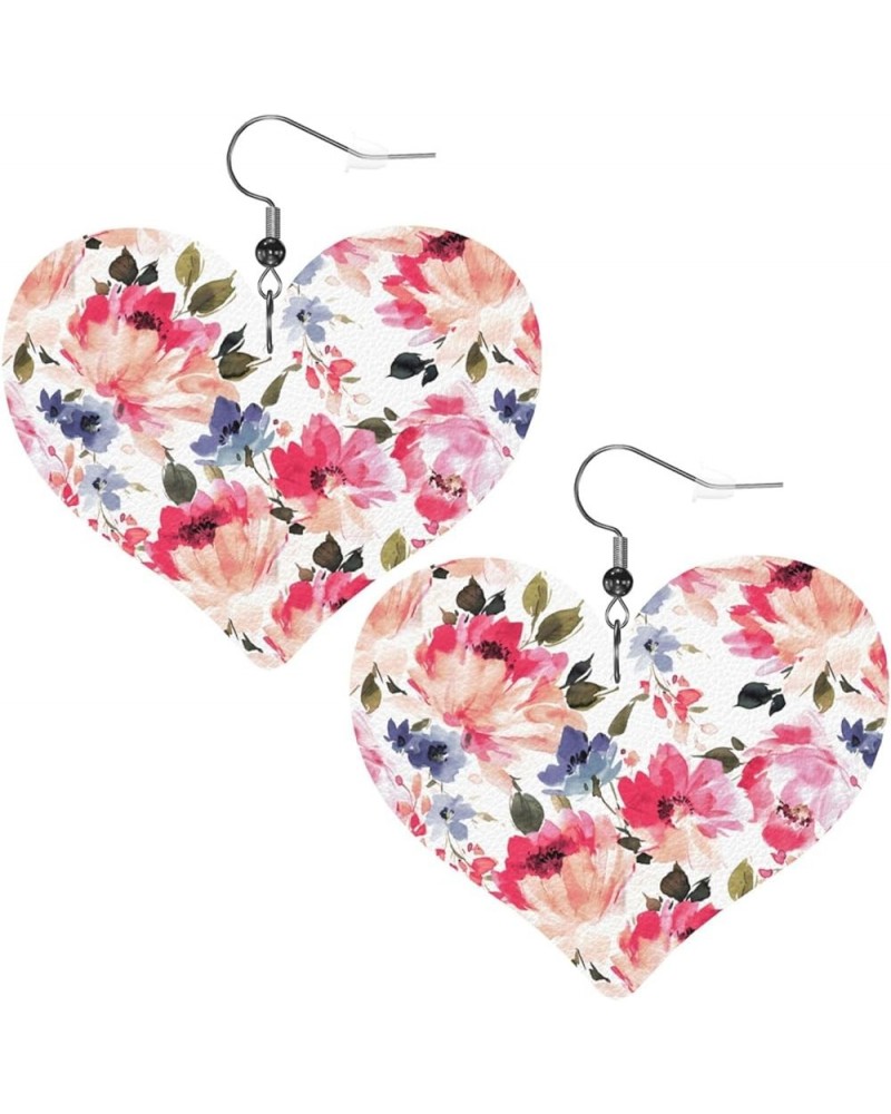 Dominica Flag Faux Leather Earrings For Women Girls Lightweight Heart Dangle Earrings Gift Watercolor Flowers $6.71 Earrings