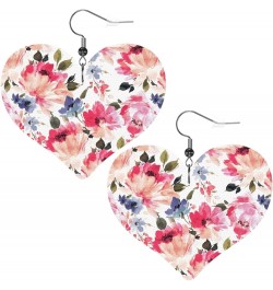 Dominica Flag Faux Leather Earrings For Women Girls Lightweight Heart Dangle Earrings Gift Watercolor Flowers $6.71 Earrings