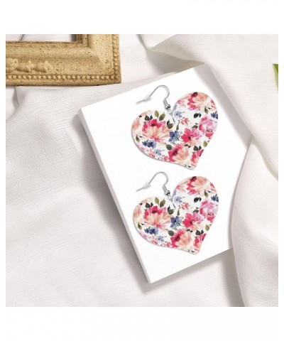 Dominica Flag Faux Leather Earrings For Women Girls Lightweight Heart Dangle Earrings Gift Watercolor Flowers $6.71 Earrings