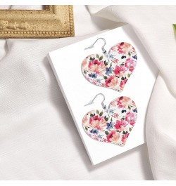 Dominica Flag Faux Leather Earrings For Women Girls Lightweight Heart Dangle Earrings Gift Watercolor Flowers $6.71 Earrings