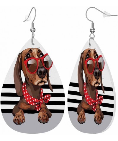 Leather Earrings for Women Teardrop Double-Sided Dangle Lightweight Girls Leaf Earrings Dachshund Dog $7.40 Earrings