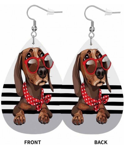 Leather Earrings for Women Teardrop Double-Sided Dangle Lightweight Girls Leaf Earrings Dachshund Dog $7.40 Earrings