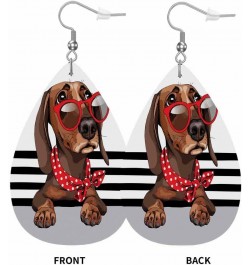 Leather Earrings for Women Teardrop Double-Sided Dangle Lightweight Girls Leaf Earrings Dachshund Dog $7.40 Earrings